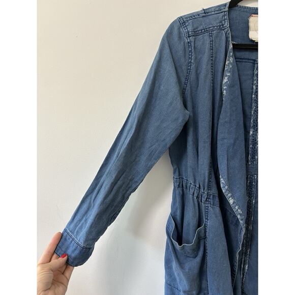 Hei Hei Anthropologie Linen Chambray Jacket Cascade Cardigan Open Blue Long SM - Picture 3 of 11